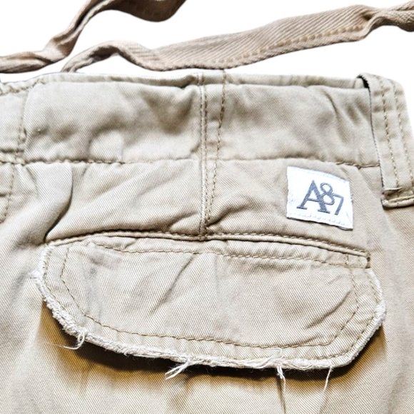 Aeropostale Mens Cargo Shorts 31” Y2K Beige Button Drawstring Distressed Baggy - Picture 5 of 10